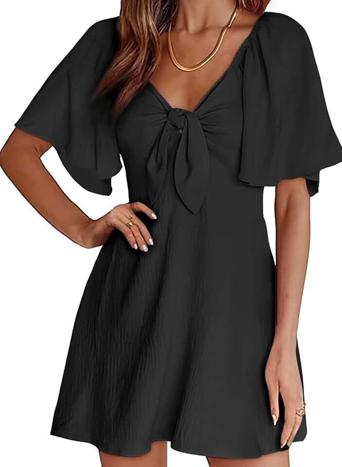 Dokotoo Womens Dresses 2025 Summer Fall Deep V Neck Elegant Bow tie Mini Dress S-XL