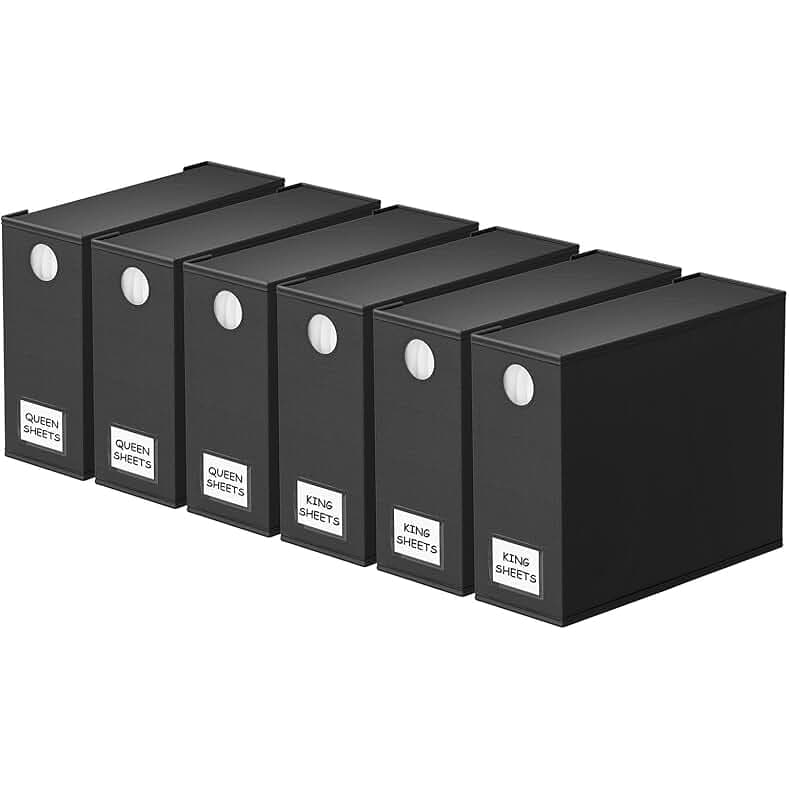 SpaceAid 6 Pack Bed Sheet Organizer and Storage, Foldable Sheet Organizer with Window for Linen Closet, Set Folder Keeper for Queen & King Size Bedding Storage (Black)