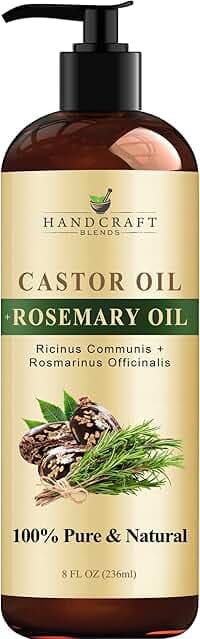 Handcraft Blends Castor Oil with Rosemary Oil - 8 Fl Oz - 100% Pure and Natural - Premium Grade Carrier Oil for Hair Growth, Eyelashes and Eyebrows, Hair & Body