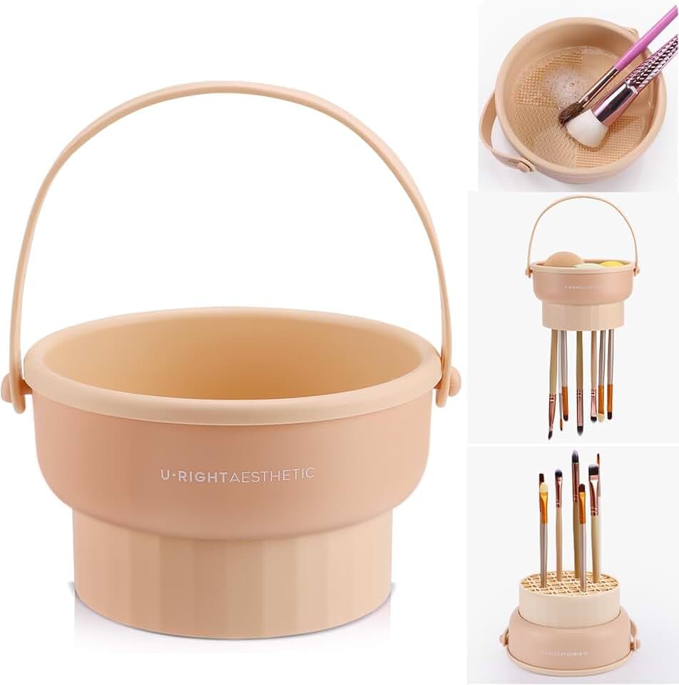 Makeup Brush Cleaner Mat 3 in 1 Silicone Makeup Brush Cleaner Bowl Cosmetic Brushes Cleaning Tool Organizer for Storage and Air Drying（Khkai