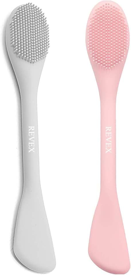 REVEX Silicone Face Mask Applicator,Face Scrubber,Pore Cleaning Brush,2Pcs Mask Applicator Tool for Facial Mud,Facial Cleansing Brushes for Makeup Skincare Removal.(Pink+Gray)