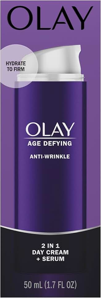 Olay Face Serum, Age Defying Anti-Wrinkle 2-in-1 Day Cream - Anti-Aging, Anti-Wrinkle, Smooths Fine Lines and Wrinkles, Firming, Lifting - Niacinamide, Glycerin, Aloe Vera, 1.7 Oz