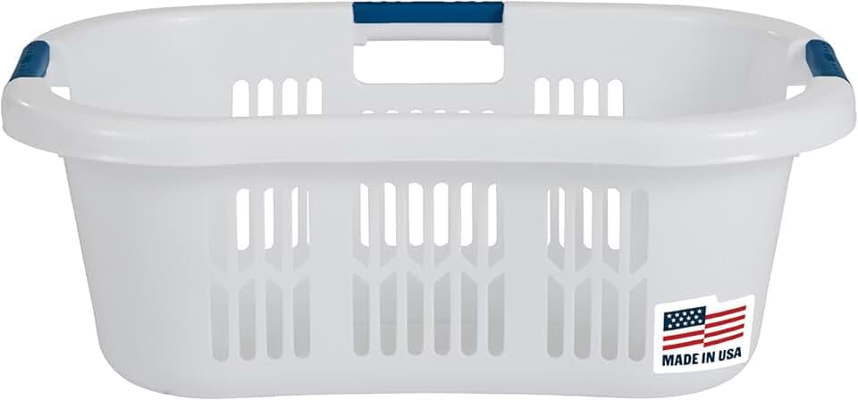 Rubbermaid Large Hip-Hugger Laundry Basket/Hamper, 1.5-Bushel, White, Stackable Storage Bin/Organizer for Bathroom/Bedroom/Dorm/Home