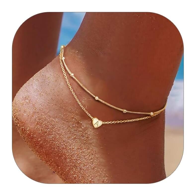 ChicSilver Sterling Silver Anklets for Women 925 Ankle Bracelets for Women Layered Heart Anklet With Beaded Anklets for Women (With Gift Box)