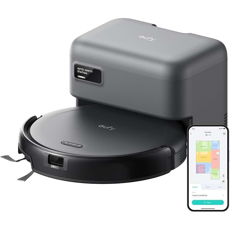 eufy Robot Vacuum C10 with Self Emptying Station, Up to 60 Days Hands Free Cleaning, Edge Expansion Brush, 4000Pa Powerful Suction, 2.85-Inch Slim Shape, Smart Mapping, Lidar Navigation
