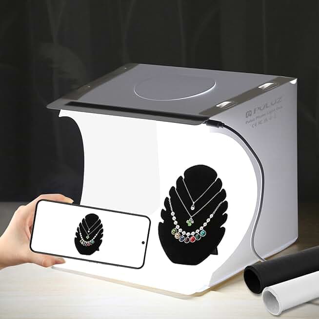 PULUZ Mini Light Box, 9" Photography Table Top Light Box 20 LED Portable Photo Studio Shooting Tent with 2 Kinds Color Backdrops for Small Size Products