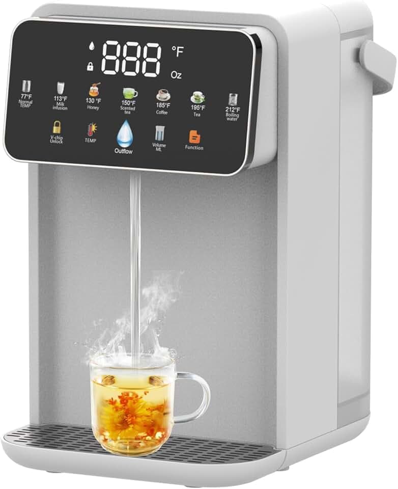 Instant Hot Water Dispenser Countertop for Rapid Heating & Quiet Design Adjustable 7 TEMP & 7 Water Volume Dispense 0.8Gal/3L Removable Water Tank with Carrying Handle BPA Free Fit Kitchen Counter