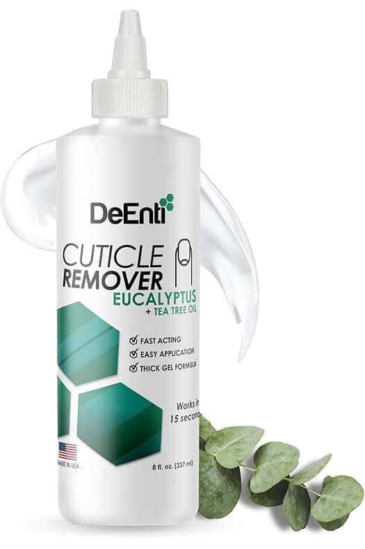 DeEnti Instant Cuticle Remover Gel, Eucalyptus, 8 Oz Bottle, Professional Cuticle Softener, Salon Quality Manicure and Pedicure Supplies
