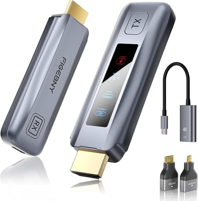Wireless HDMI Transmitter and Receiver 4K Decode 1080P Output Ultra Low Latency Plug&Play Portable Extender, 165FT Full HD Display Adapter for TV Box/Streaming Video/Laptop/Projector/Monitor/Camera