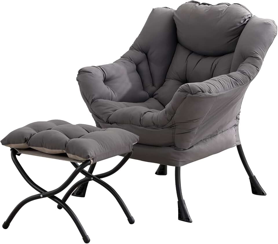 Tiita Lazy Chair with Ottoman, Modern Large Accent Lounge Chair, Leisure Sofa Armchair with Ottoman, Reading Chair with Footrest for Bedroom, Living Room, Dorm Rooms, Garden