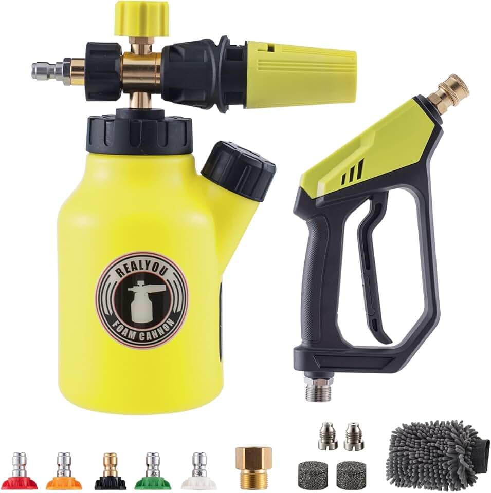 Pressure Washer Gun with Foam Cannon, Car Wash Kit, 1/4 Inch Quick Connector, 5 Pressure Washer Nozzle Tips