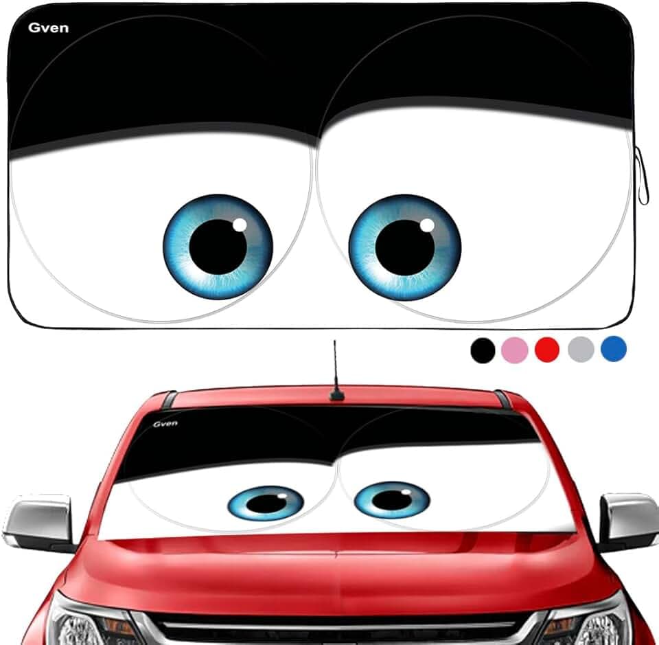 Gven- The Original Patented Car Eyes Windshield Sun Shade 2025 Windshield Cover Automotive Interior Sun Protection Front Windshield Sun Visor Protector Blocks UV Rays Keep Your Vehicle Cool (Black, S)