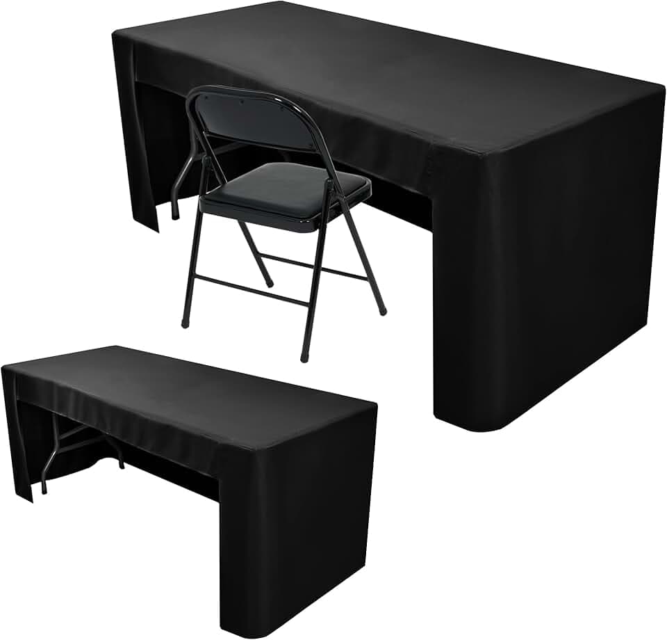 Nasitos 2 Pack Black Tablecloth 6 Foot-Open Back Fitted Tablecloth Rectangle Table, Washable Fabric Trade Show Table Cover for Craft Show, Display, Parties, Wedding, Events