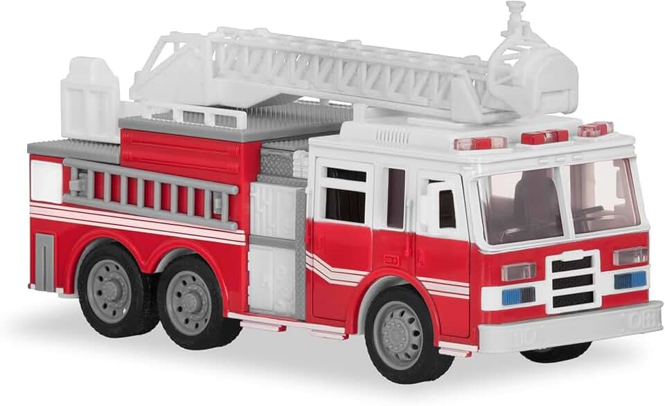 Driven by Battat – 7-Inch Fire Truck Toy with Lights & Sounds, Movable Parts, Construction Vehicle for Boys & Girls, Durable Design, Realistic Details, Perfect Gift 3+ Years Toy for Kids