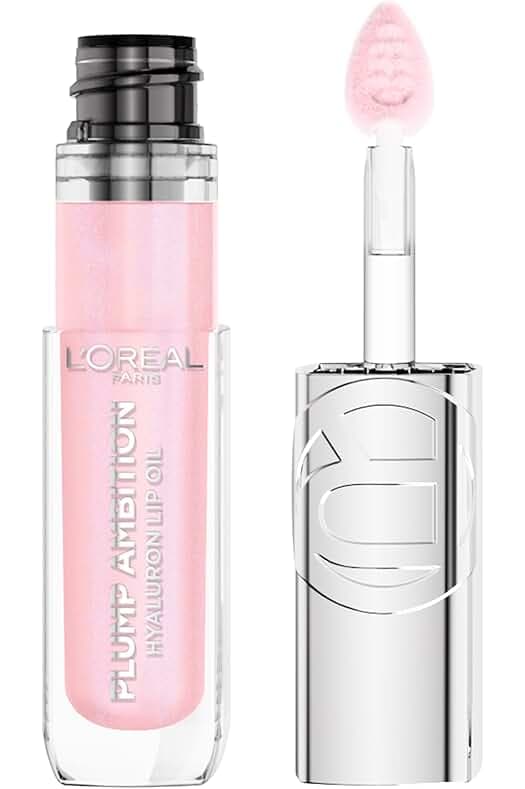 L'Oreal Paris Plump Ambition Hyaluron Lip Oil, 24 HR Lip Gloss with Hyaluronic Acid, Volumizing Formula with Glass-Like Shine, Cristal Clear 101, 0.16 Fl Oz