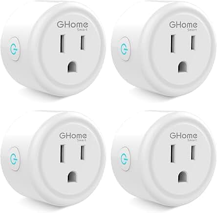 GHome Smart Mini Plug Compatible with Alexa and Google Home, WiFi Outlet Socket Remote Control with Timer Function, Only Supports 2.4GHz Network, No Hub Required, ETL FCC Listed (4 Pack), White