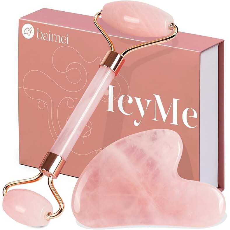 BAIMEI IcyMe Jade Roller & Gua Sha, Face Roller Redness Reducing Skin Care Tools, Self Care Pink Gift for Men Women, Massager for Face, Eyes, Neck, Relieve Fine Lines and Wrinkles - Rose Quartz
