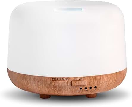Aromatherapy Essential Oil Home Diffuser with Remote Control, 300ML Large Room Cool Mist Air Humidifier, 8 Hours Quiet Operation, Timer, 7 Colors LED Night Night，Suitable Home,Yoga.