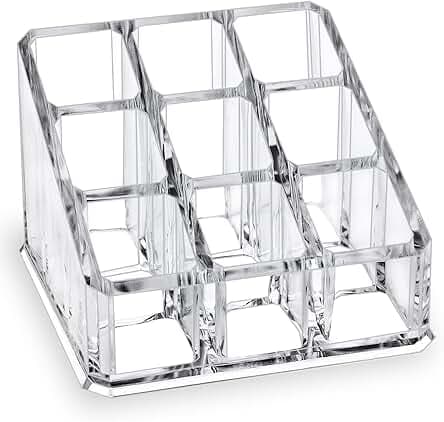 Lipstick Lip Gloss Organizer,Small Clear Acrylic Compact Essential Oil Rollerball Perfume Holder with 9 Slots