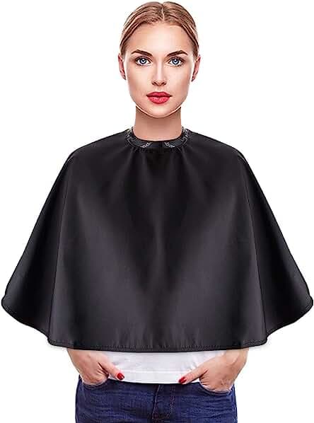 Noverlife Black Makeup Cape, Chemical & Water Proof Beauty Salon Shorty Smock for Clients, Lightweight Comb-out Beard Apron Shortie Makeup Bib Styling Shampoo Cape for Makeup Artist Beautician