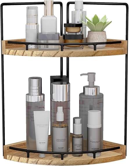 Dorhors 2-Tier Bathroom Counter Organizer,Vanity Counter Corner Shelf, Skincare, Wood Countertop Bathroom Storage and Organization for Kitchen (Brown)