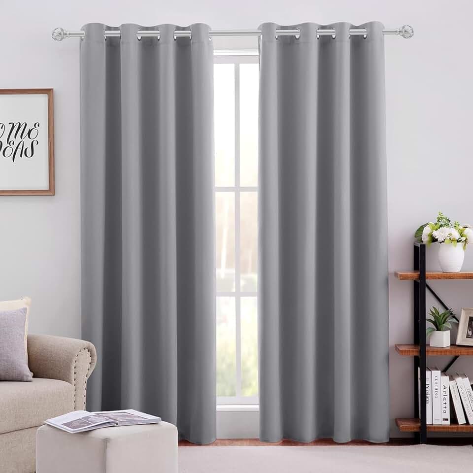 HOMEIDEAS Blackout Curtains for Bedroom 52 X 84 Inch Long 2 Panels Set Light Grey/Gray Room Darkening Curtains/Drapes, Soundproof Thermal Grommet Window Curtains for Living Room