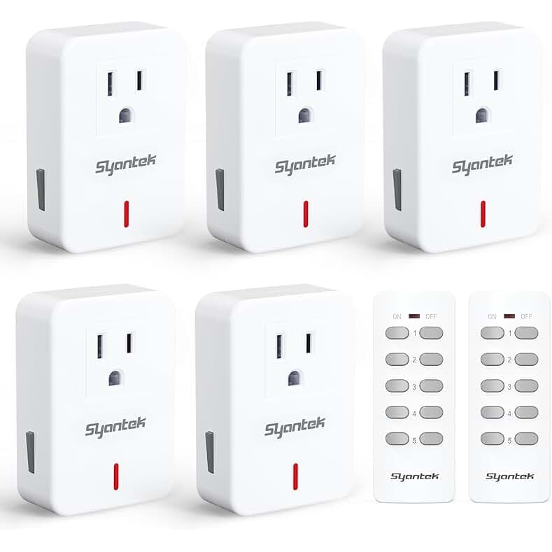Remote Control Outlet Wireless Light Switch for Household Appliances, Expandable Remote Light Switch Kit, Up to 100 ft Range, White (5 Outlets + 2 Remotes)