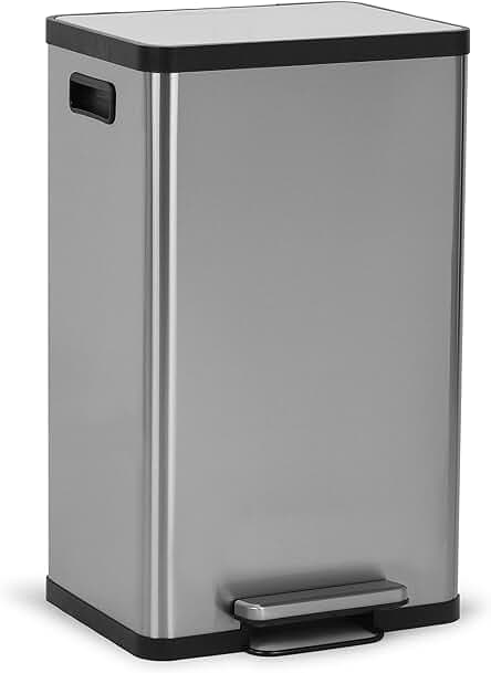 SIMPLI-MAGIC 50 Liter / 13.2 Gallon Soft-Close, Smudge Resistant Trash Can with Foot Pedal and Built in Filter- Stainless Steel, Sleek Finish