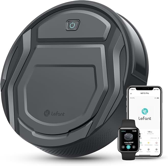 Lefant M210 Pro Robot Vacuum Cleaner,Super Thin,Powerful Suction,Quiet,Self-Charging Robotic Vacuum Cleaner,Cleans Hard Floors to Medium-Pile Carpets,120 Mins Runtime,APP/Voice/WiFi/Alexa Control,Grey