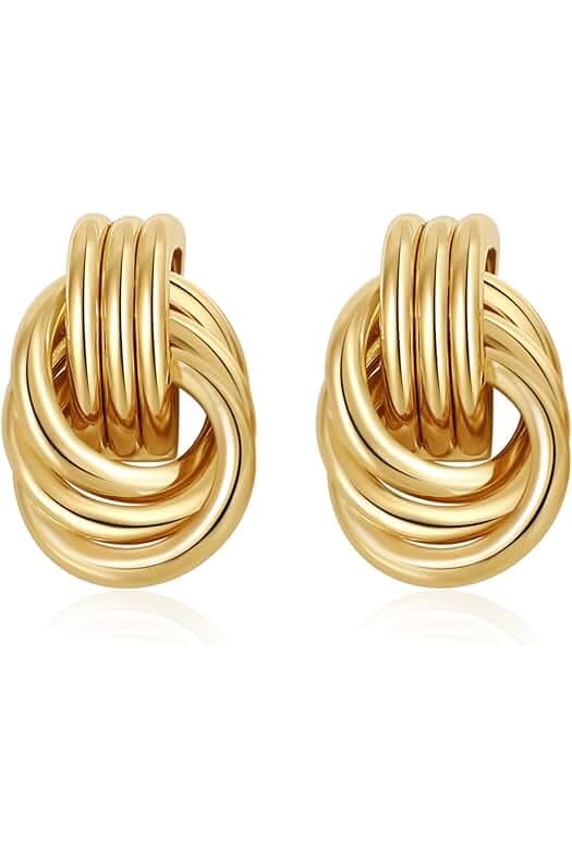 Trendy Gold Knot Earrings for Women Chunky Statement Drop Dangle Earrings Lightweight Hypoallergenic Fashion Gold Jewelry