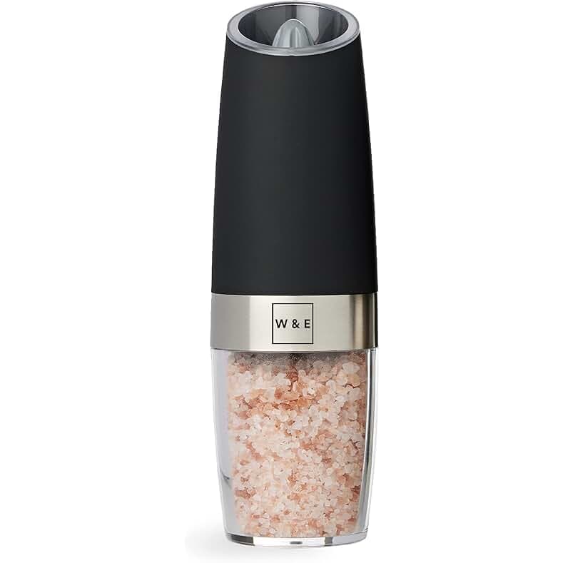 Willow & Everett Electric Salt and Pepper Grinder Set - Battery-Operated, Automatic Salt and Pepper Shakers - Black and Stainless Steel Gravity Electric Salt Grinder & Pepper Mill for Seasoning
