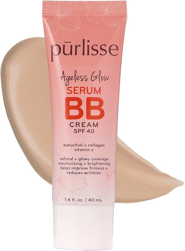 pūrlisse Ageless Glow Serum BB Cream SPF 40 - Glow BB Cream with SPF Enriched with Bakuchiol & Vitamin C to Help Improve Firmness & Reduce Wrinkles for Dewy Skin - Light (1.4 oz)