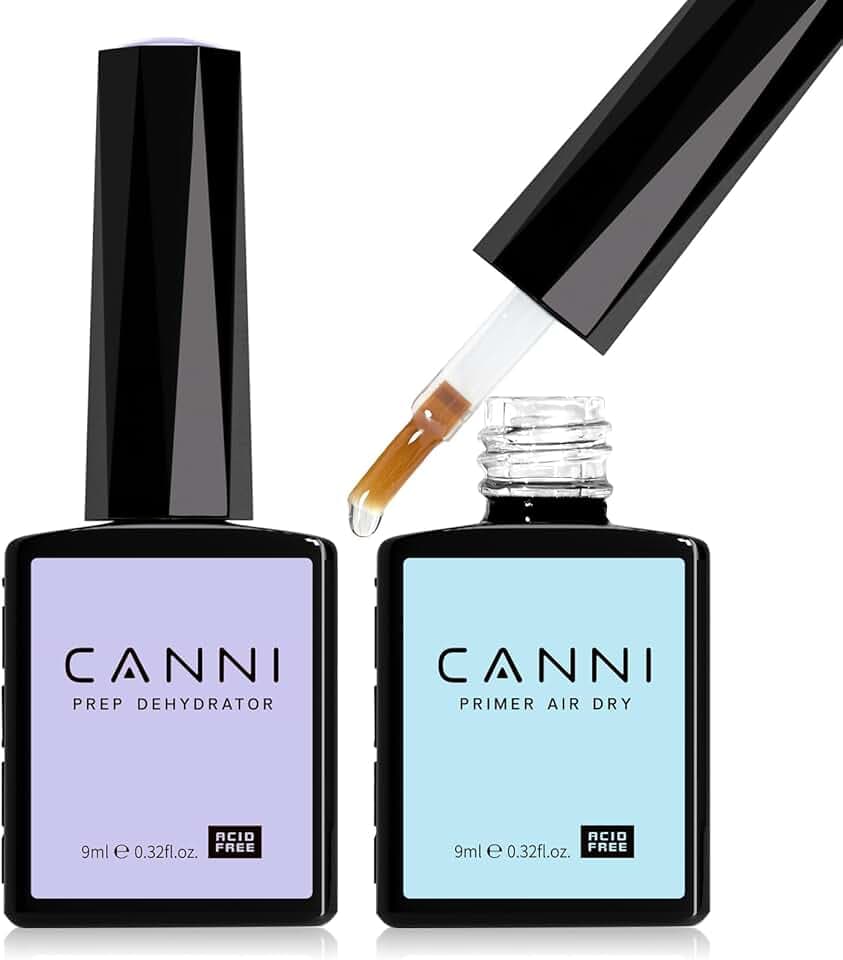 CANNI 2Pcs Acid Free Nail Dehydrator and Primer Set, Air Dry Nail Primer & Pre-dehydrator Nail Bond Gel Manicure Kit DIY at Home Salon Gifts