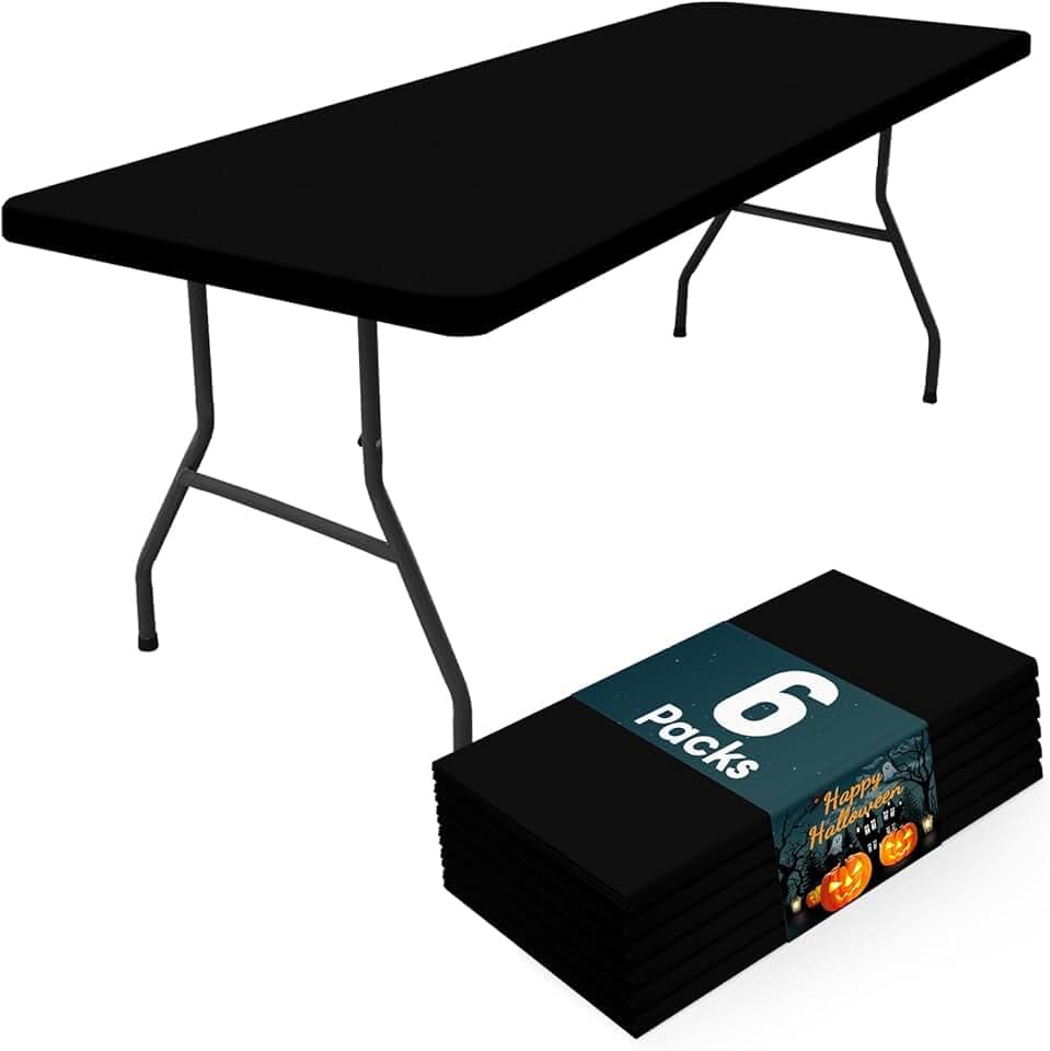 Smiry 6 Pack Rectangle Picnic Table Cloth, Waterproof Elastic Fitted Tablecloths, Washable Polyester Rectangular Patio Table Cover for Camping, Indoor and Outdoor (Black, 30"x72")