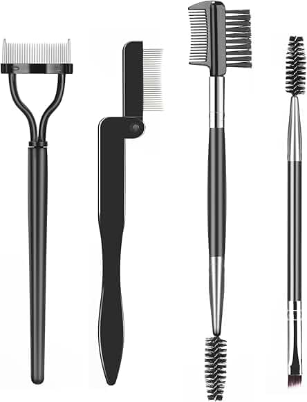 Eyelash Comb Lash Separator Tool Brow Brush & Lash Spoolie Professional Eye Makeup Tools (4 Pieces Set)
