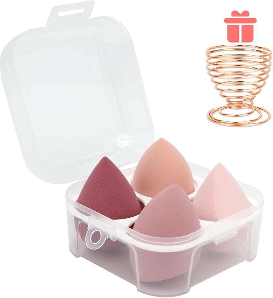 5 Pcs Makeup Sponges Set - 4 Beauty sponges Blending Blenders with 1 Holder and Egg Case, Flawless for Cream, Powder and Liquid (Pink)