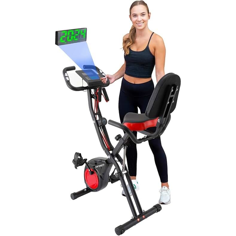 YYFITT 3-IN-1 Exercise Bike with Luminous Digits Display | Folding Stationary Bikes for Home Seniors | Compact Workout Bike with Fully Support Backrest - Wider Seat - 16 Level Magnetic Resistance
