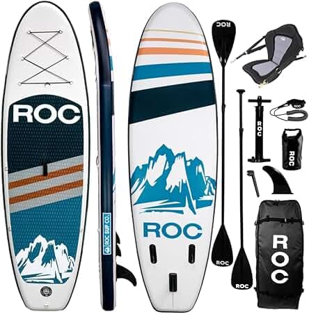 Roc Inflatable Stand Up Paddle Boards with Premium SUP Paddle Board Accessories, Wide Stable Design, Non-Slip Comfort Deck for Youth & Adults