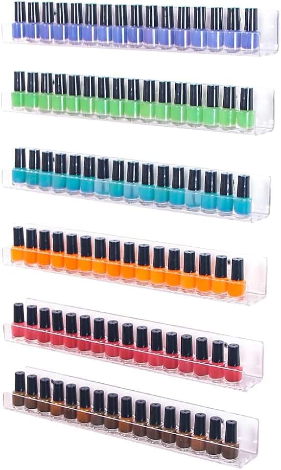 Coward 6 Piece Acrylic Nail Polish Organizer Rack Wall Mounted, Essential oil Display Stand, Alcohol ink Paint Storage Holder, displays 90 Bottles