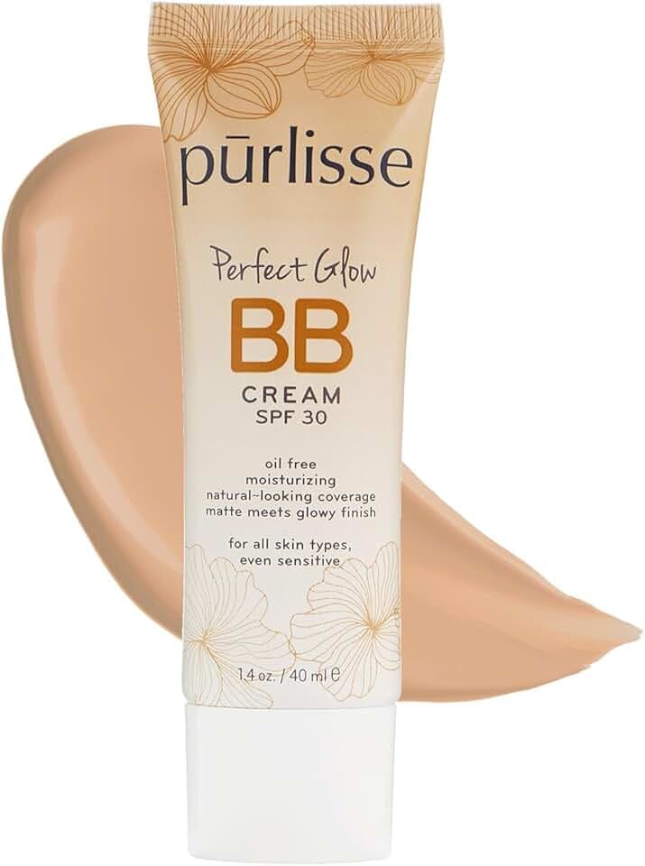 pūrlisse Perfect Glow BB Cream with SPF 30 - Matte Meets Dewy Finish - Enriched with Goji & Hawthorn Berry to Help Improve Skin Texture & Radiance - Light Warm (1.4 oz)