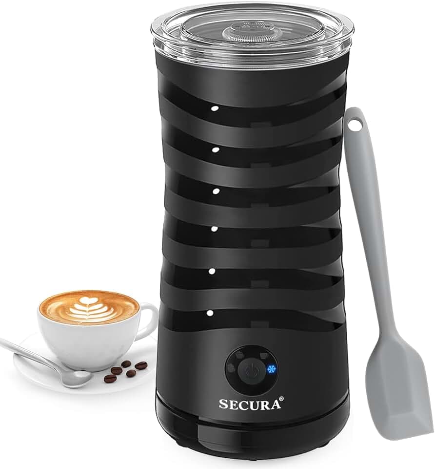 Secura Electric Milk Frother, Automatic Milk Steamer, 4-IN-1 Hot & Cold Foam Maker-8.4oz/240ml Milk Warmer for Latte, Cappuccinos, Macchiato with Silicone Spatula, Quiet Operation & Shut-off (Black)