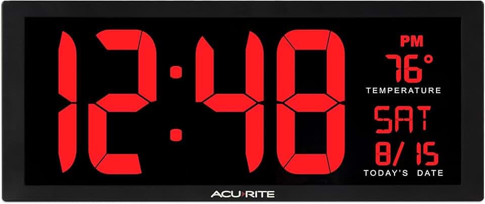 AcuRite 14.5" Large Digital LED Oversized Wall Clock with Date and Temperature, Perfect for Home or Office (75127M)
