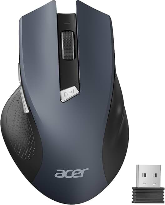 acer Wireless Mouse for Laptop, 2.4GHz Computer Mouse 3 Adjustable DPI Office Cordless USB Mice with USB-A Receiver, 6 Buttons, 1600 DPI, Compatible with PC, Laptop, Desktop, Windows, Chromebook