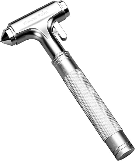 Premium Car Glass Breaker with Seat Belt Cutter - Automotive Safety Hammer - Emergecy Escape Tool, Car Autoaccessory Metal Window Hammer, Vehicle Hard Aluminium Alloy Head Design(Silver)