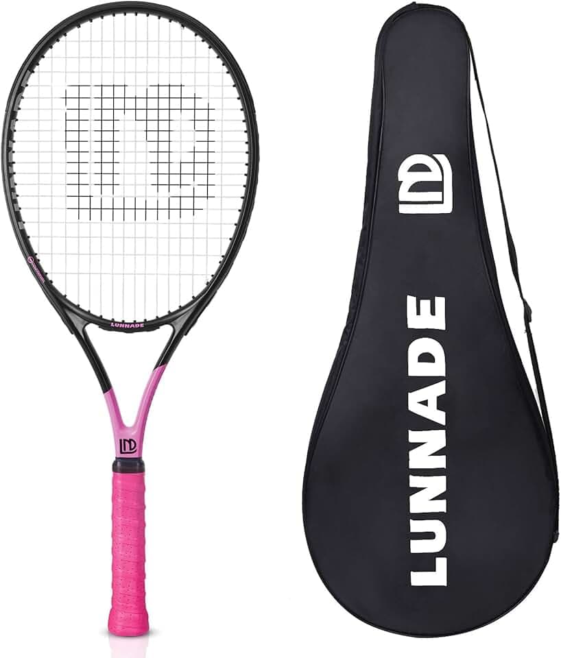 Adults Tennis Racket 27 Inch, Shockproof Carbon Fiber Tennis Racquet Light-Weight, Pre-Strung and Regrip, Suitable for Beginners to Intermediate Players