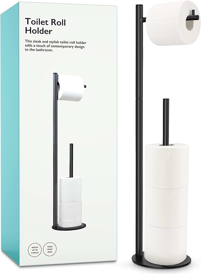 Toilet Paper Holder Stand, Bathroom Toilet Paper Roll Holder Stand with Reserve, Standing Toilet Paper Holder with Storage
