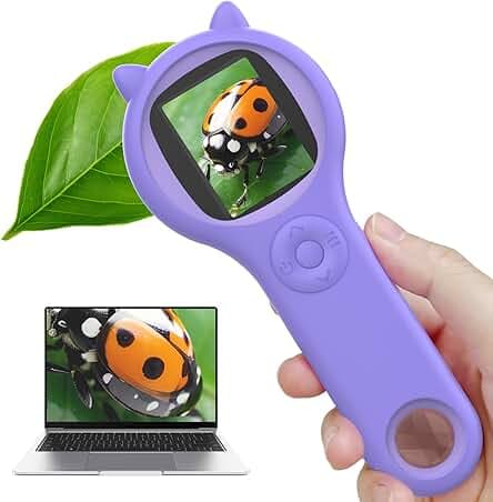 Microscope for Kids - Mini Pocket Handheld Microscope for Toddlers-STEM Educational Science Kit Toys for Christmas Birthday Gifts Toys for 4 5 6 7 8 9 10 11 12 Year Old Girls（Purple）