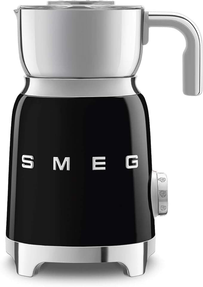 SMEG Retro 50's Style Milk Frother with 2 Disks 6 Preset Programs Hot or Cold Frothing and Induction Heating (Black)