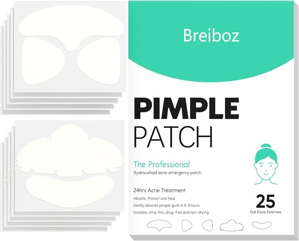 Full Face Pimple Patches(5 Pack),Big Hydrocolloid Acne Patches,Skin Care Zit Patches for Whole Face,Nose, Chin, Forehead & Cheeks w/Tea Tree Oil, Salicylic Acid & Cica Oil（5 Pack,25 Patches）