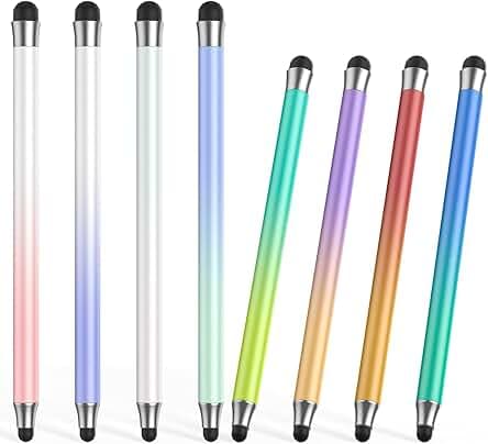 Stylus (8Pcs), 2 in 1 Stylus Pen for Touchscreen, High Precision and Sensitivity Double Rubber Tips, Compatible with iPad/iPhone/Samsung/Android Tablets and Other Capacitive Touch Screen (Multicolor)
